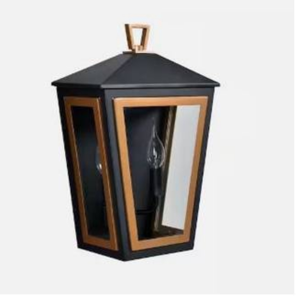 2 Light fixture Black + Gold Outdoor light Wall Lantern Sconce antique brass new